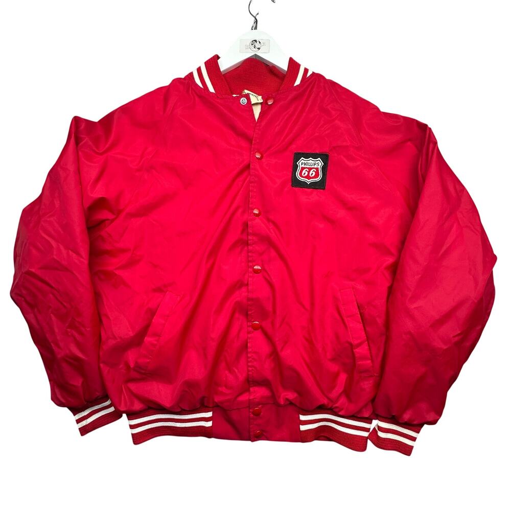 Vintage K-Brand Phillips 66 Snap Button Coach Jacket Mens XL Red Varsity